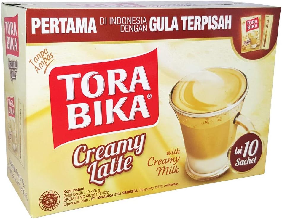 Torabika Creamy Latte - Indonesian Instant Coffee with Separated Sugar (10-ct x 25 g)