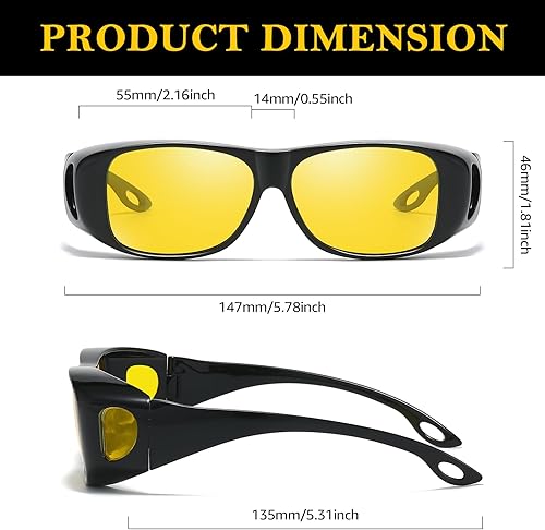 Miniatura 7 de TJUTR Gafas de conducción de visión nocturna para mujeres y hombres, lentes envolventes que se ajustan sobre lentes amarillas polarizadas