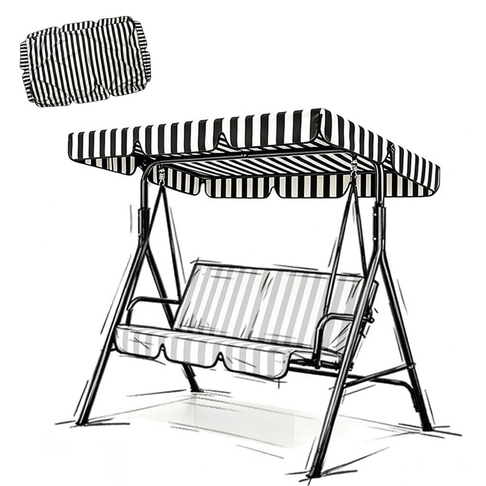 RTVGNSZSJL 56x47in 75x47in Stripe Swing Canopy Replacement Top Outdoor Patio Swing Canopy Replacement Cover Sun Shade Waterproof 210D Oxford Cloth(Black,82x57in-210x145cm)