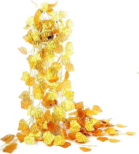 NICE PURCHASE Guirnalda de hojas artificiales de vid de 6.5 pies con alambre de hojas doradas, hiedra, vegetación de seda para decoración de boda,
