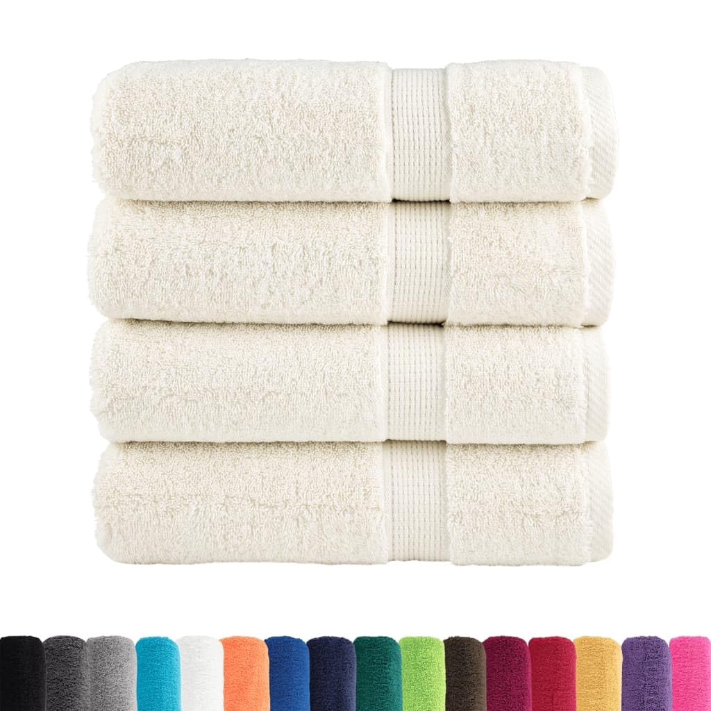 SOLUND Juego de 4 toallas de mano de calidad prémium, color blanco crema, 50 x 100 cm, 600 g/m², 100 % algodón hilado en anillo, absorbentes y suaves, con práctica fijación para colgar para el