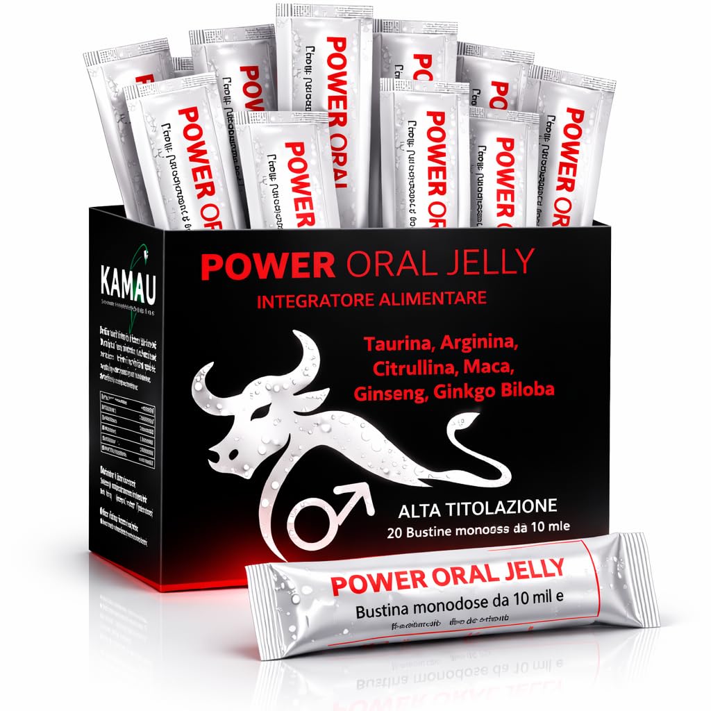 POWER Oral Jelly arginina alta titolazione in bustine monodose con Taurina, Arginina, Citrullina, Maca, Ginseng e Ginkgo Biloba, formulato per supportare aumentati fabbisogni nutrizionali