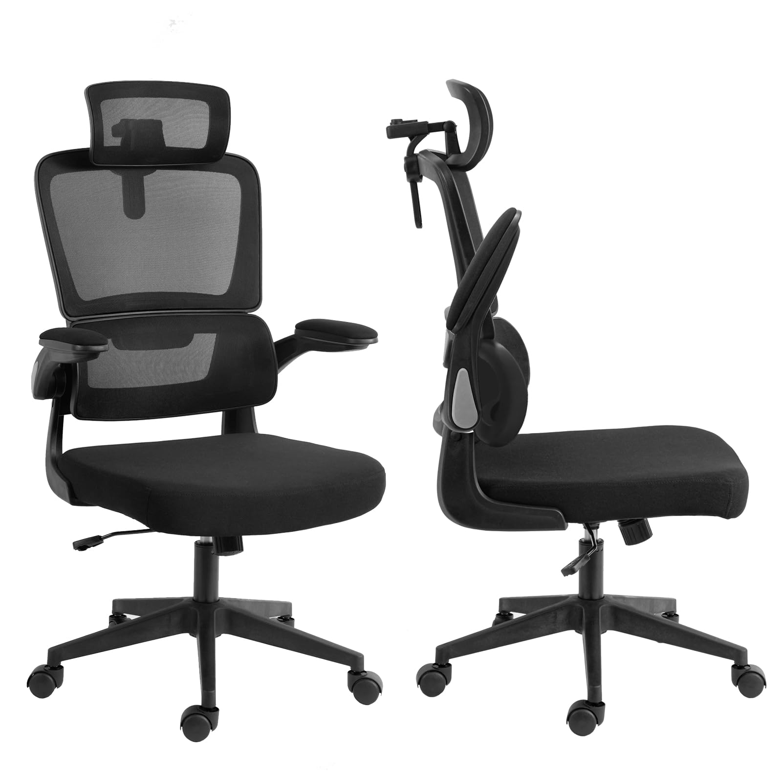 Redragon Ergonomic Office Chair High Mesh Back Home Desk Chair with Adjustable Headrest Flip-Up Arms 90-120 Tilt Rocking