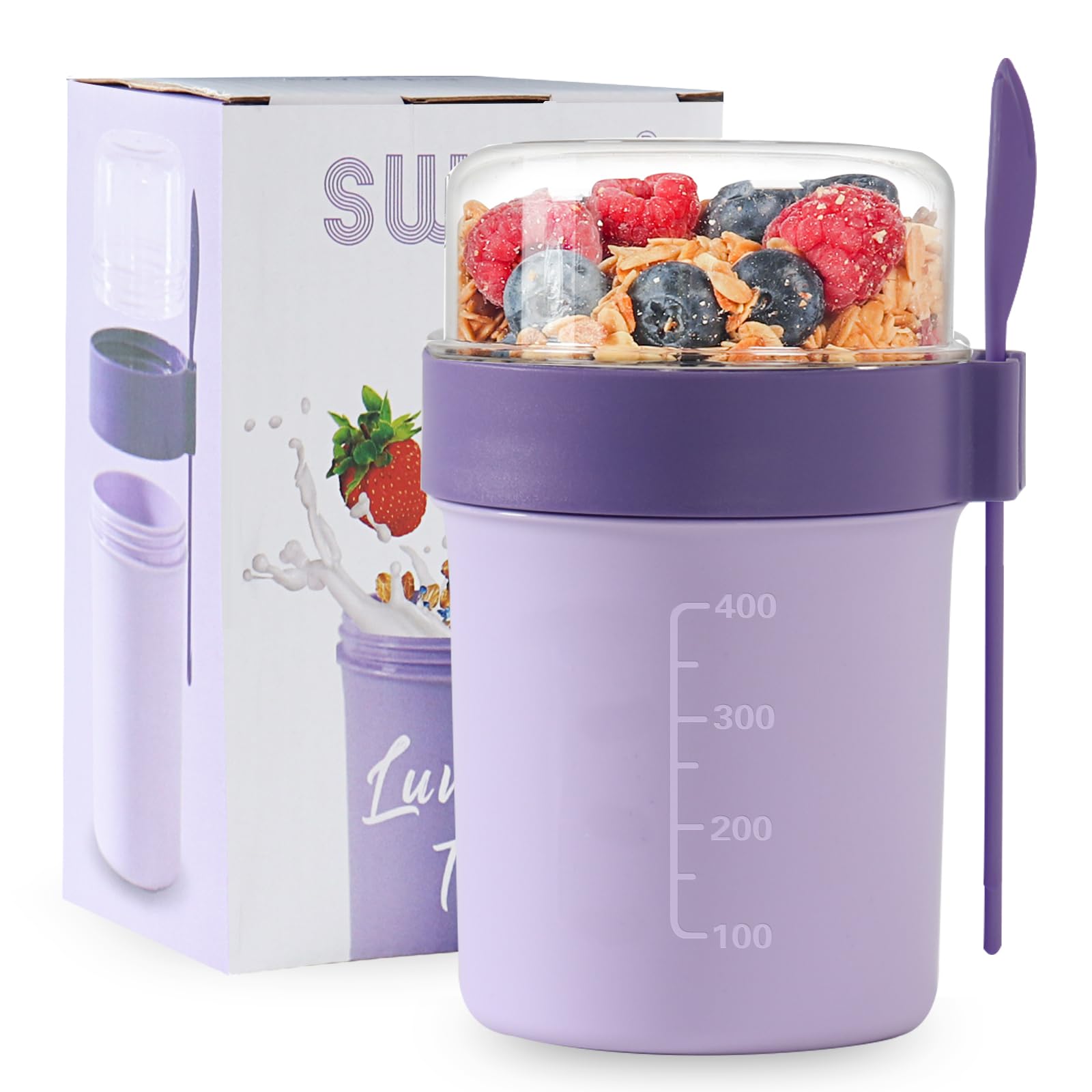 Swkien Müslibecher to go mit Löffel - Auslaufsicherer Joghurtbecher to go mit Unterteilung (560ml + 220ml) - Spülmaschinengeeignet & BPA-Frei - für Büro, Fitness, Schule, Reise
