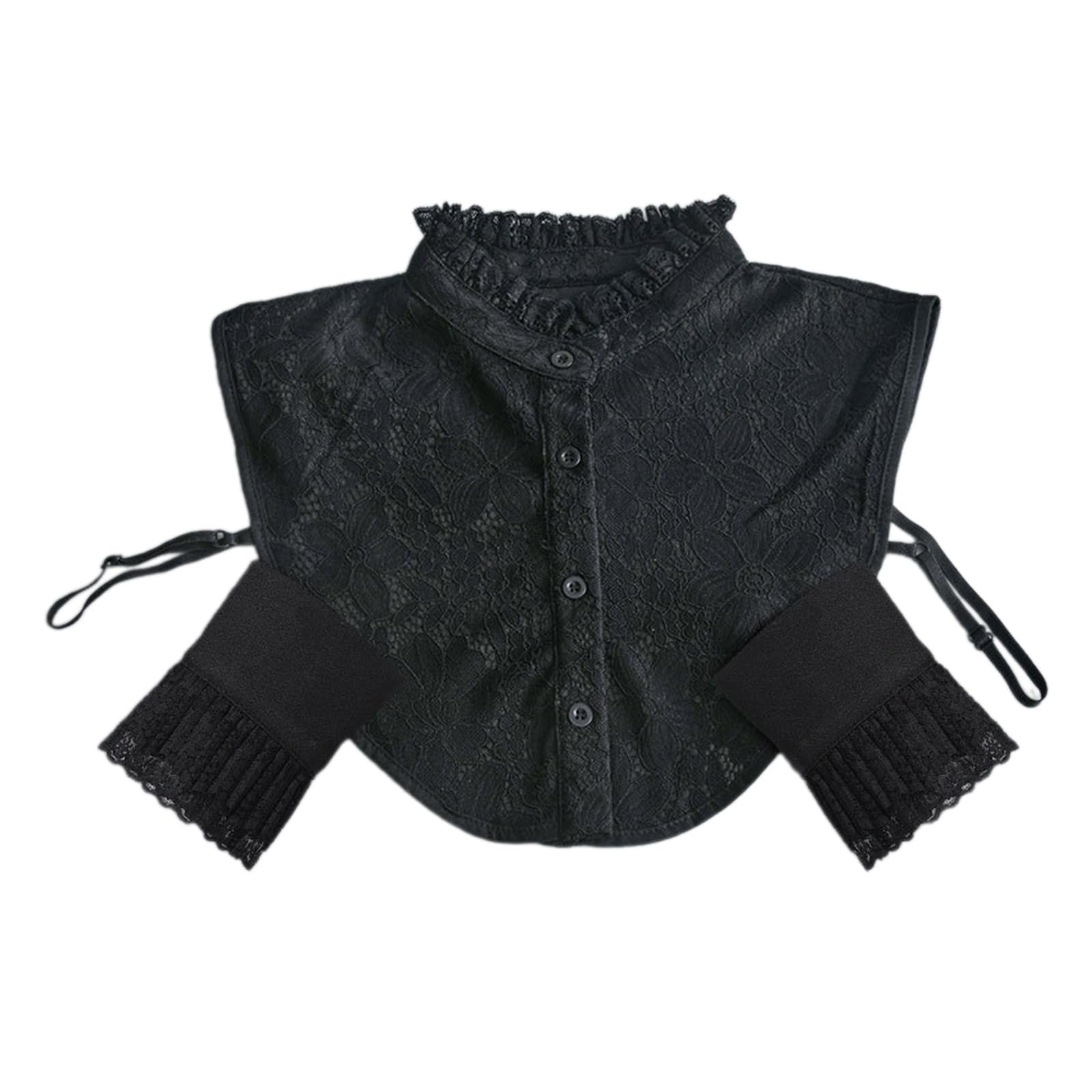 DIMITU Women Sweet Ruffled Floral Lace Half Shirt Fake Collar and Wrist Cuffs False Sleeves Set Vintage Costume Accessories