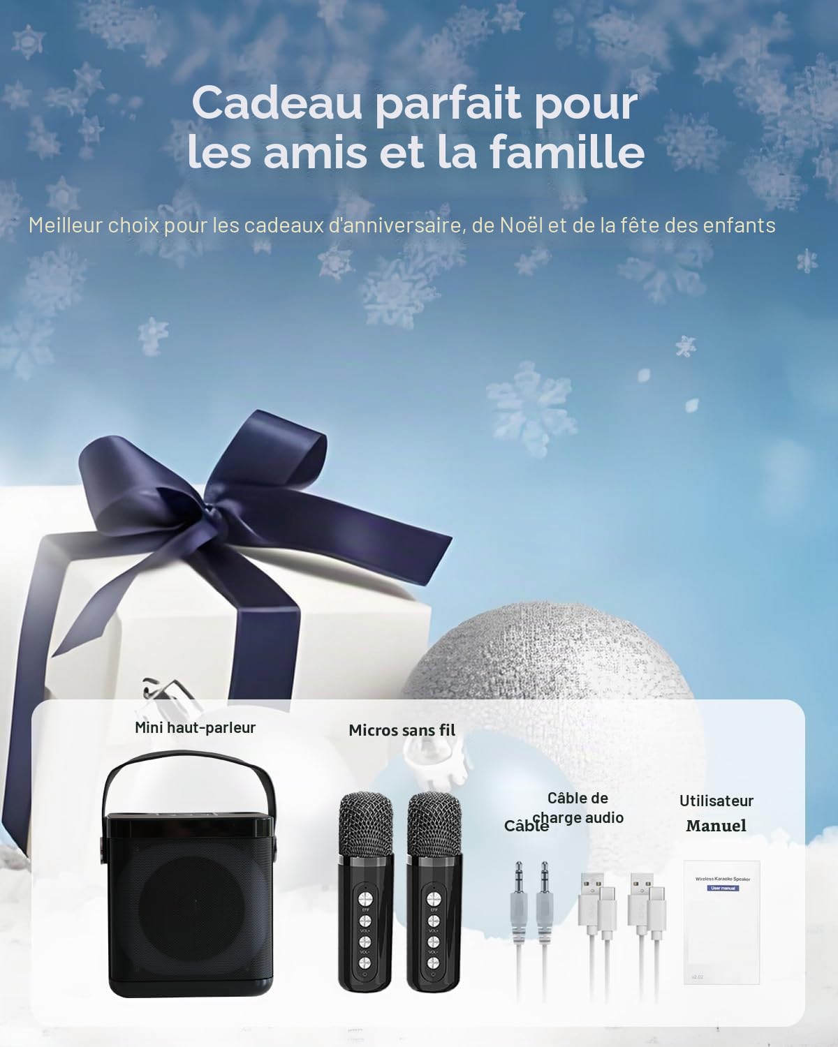 Karaoke adulte et enfant, enceinte karaoke 2 micro sans fil, kit karaoke complet, Bluetooth karaoké avec micro Prise en charge USB TF AUX, portable karaoké compatible avec smartphone, tablette, PC, TV