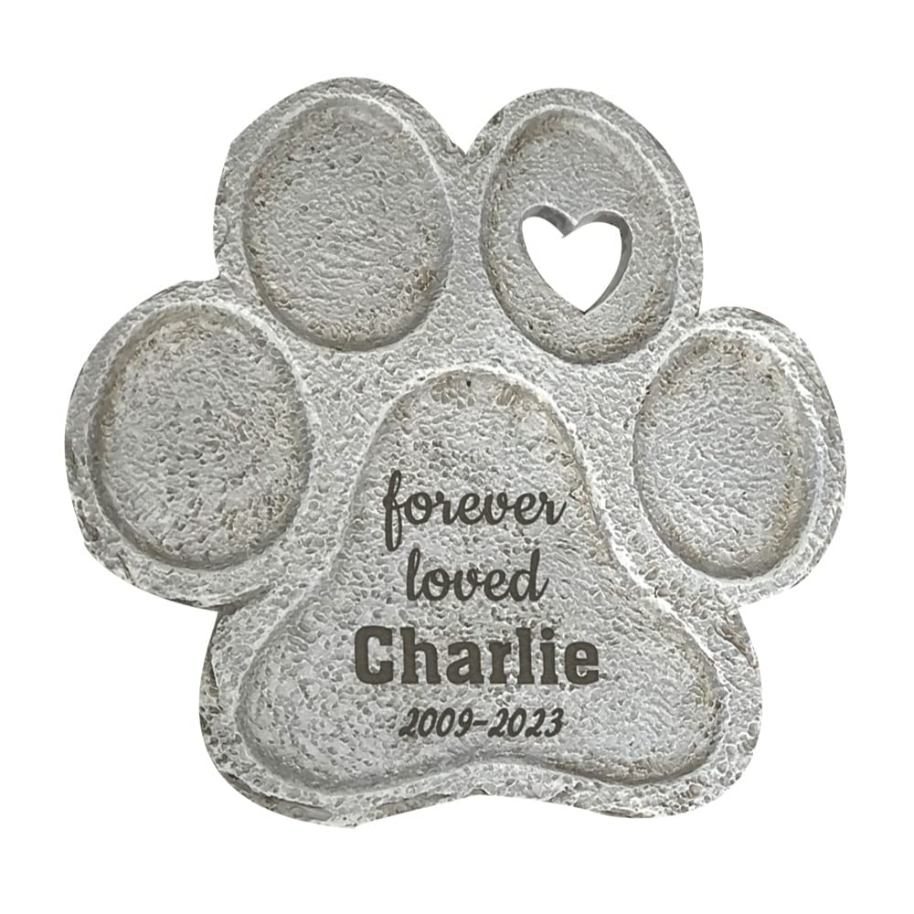 GiftsForYouNow Engraved Forever Loved Paw Print Stone, Personalized Pet Memorial Garden Stone for Dogs, Large, 12