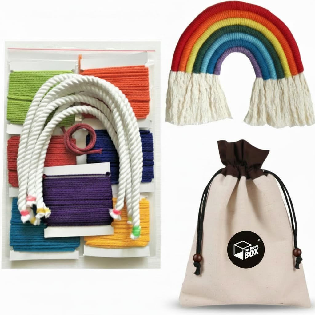 The Brown Box Macrame Rainbow DIY Kit | Craft Kit for Kids & Adults | Birthday Return Gift | Christmas Gift & Kanya Pujan Gift | Navratri Activity | Hobby & Stress Relief Art Kit | Handmade Boho Wall Hanging Decor