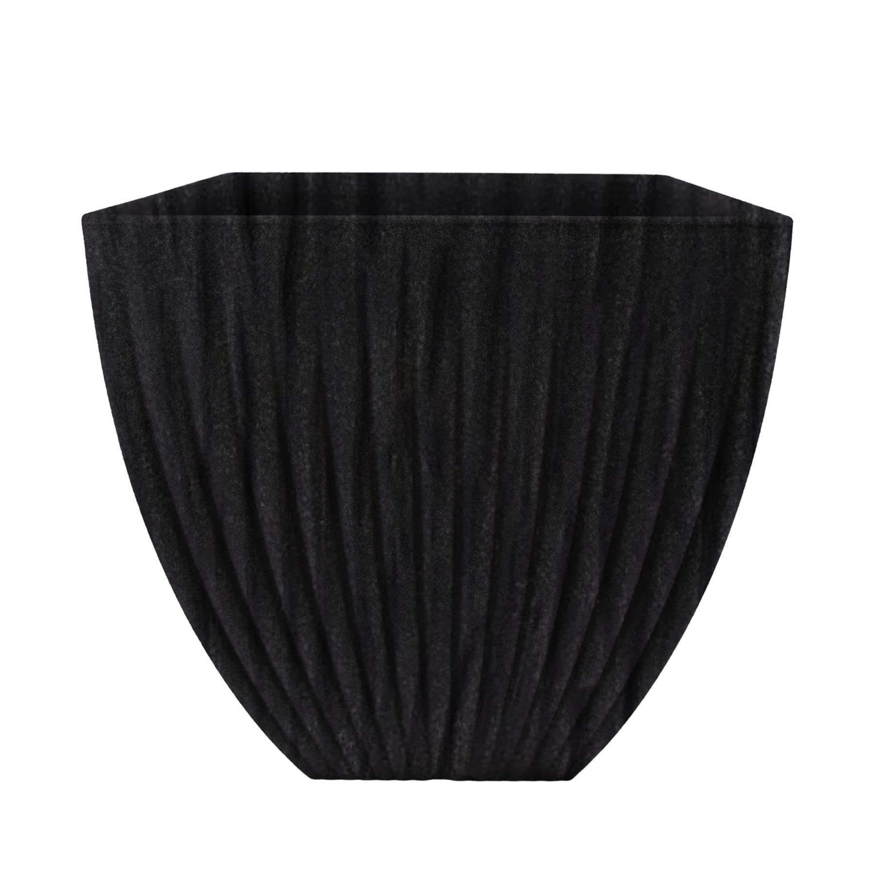 GEEZY Large Square Flower Pot – Durable Plastic, Lightweight for Indoor & Outdoor Use, Ideal Plant Tub for Garden Pots, 39x39x42 cm, Elegant Charcoal Design, Grey Lotus