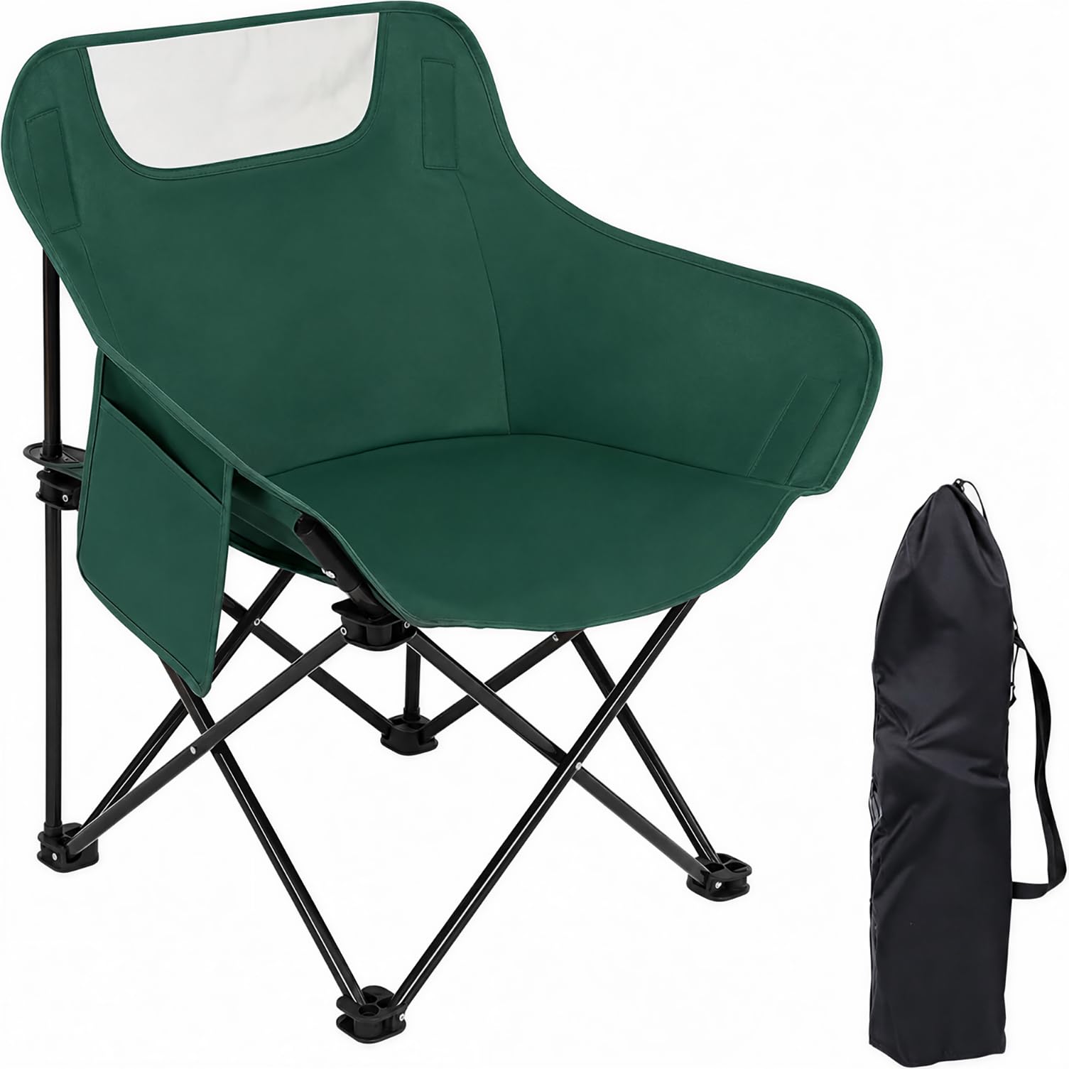 WY8 Folding Camping Chair Lightweight and Portable with Storage Bag, Heavy-Duty Steel Frame, Breathable Oxford Fabric, Ergonomic Back Support, Compact for Hiking, Lawn, Picnic, Fishing (Green)