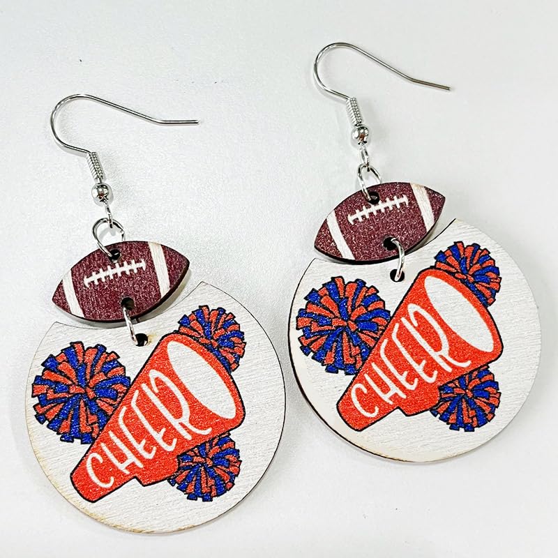 Blue Drop 2 Pairs Ball Wooden Dangle Earrings Football Cheer Earrings Game Day Sports Lover Jewelry Gifts for Women