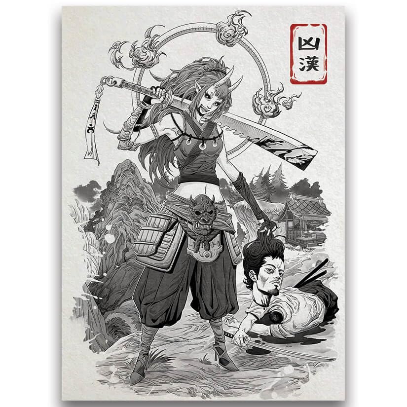 Fantasy North - Ranko - The Man-Slayer - Japanese Inked Yokai Series - Oni Demon - 100 Textured Matte TCG Card Sleeves - Fits Magic MTG Commander