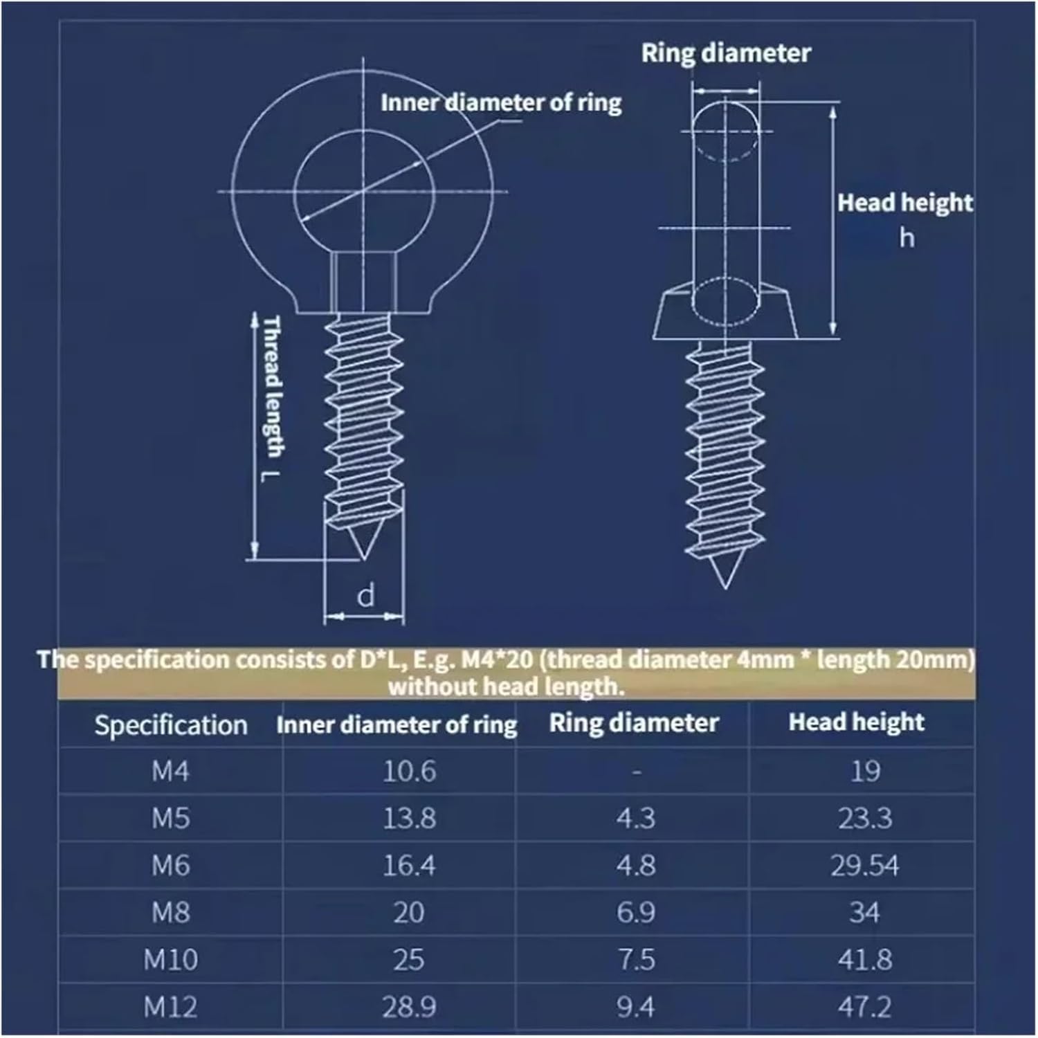 2 cáncamos de Acero Inoxidable for Ganchos Anillo Redondos | Tornillos autorroscantes de acero 304 con tuerca for elevación