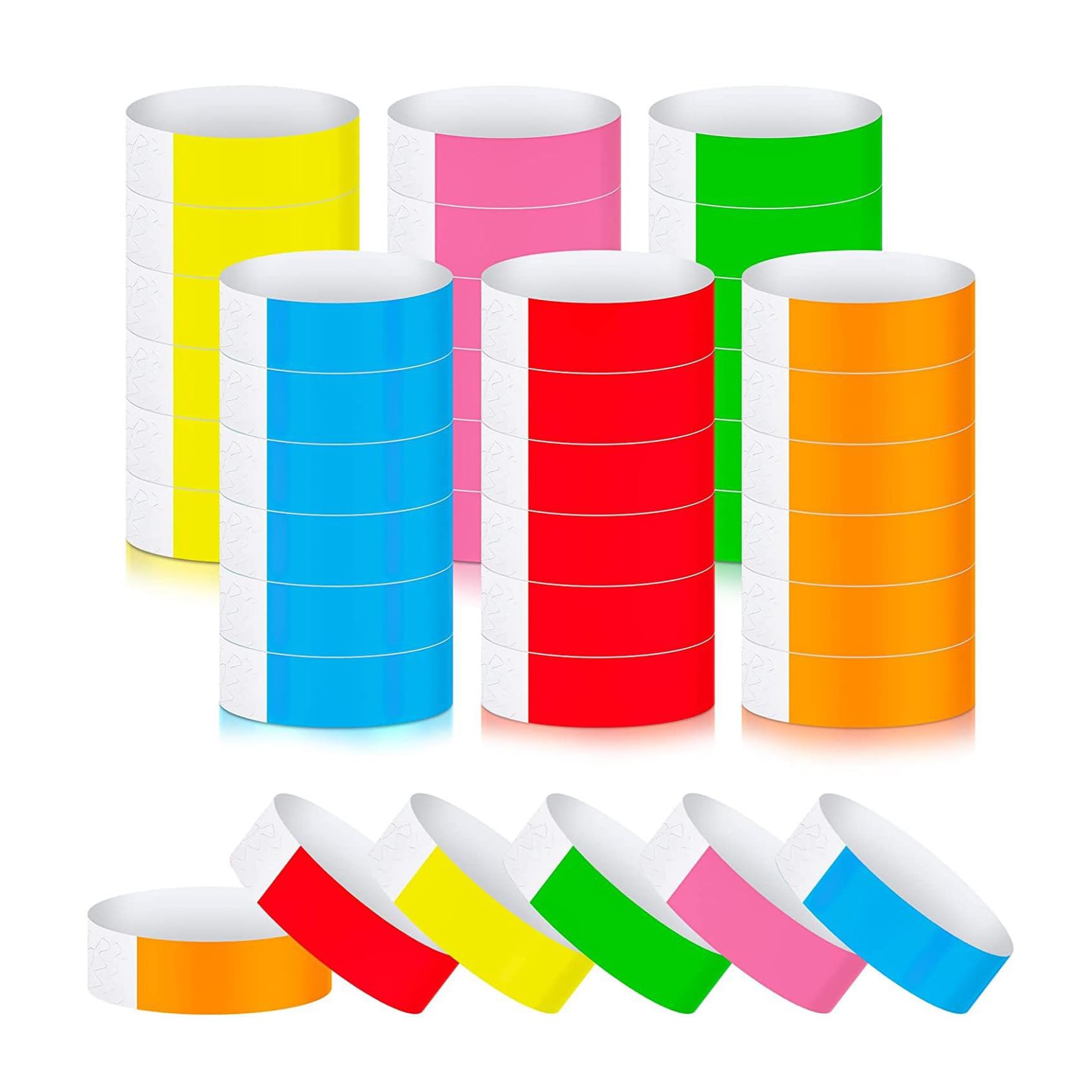 FONCBIEN 600 Uds Pulseras Papel para Eventos, Impermeables Pulseras Identificativas Niños Pulseras de Colores Brazalete Papel para Eventos,Fiestas, Conciertos(6 Colores)
