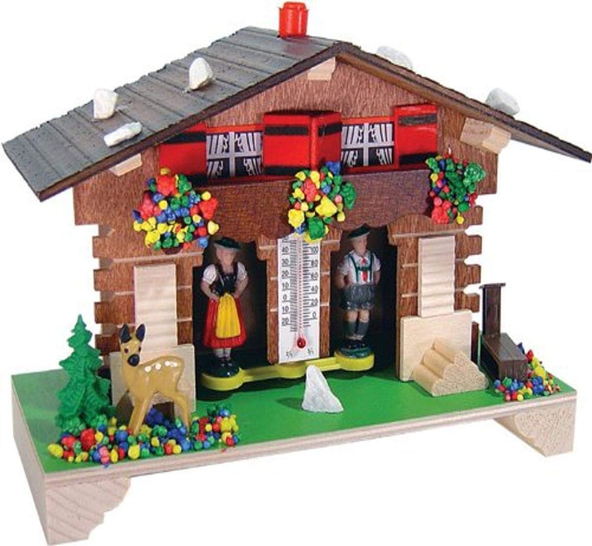 River City ClocksTraditional German Weatherhouse with Deer and Thermometer - 6 Inches Tall - Model # 1020T-06, Black