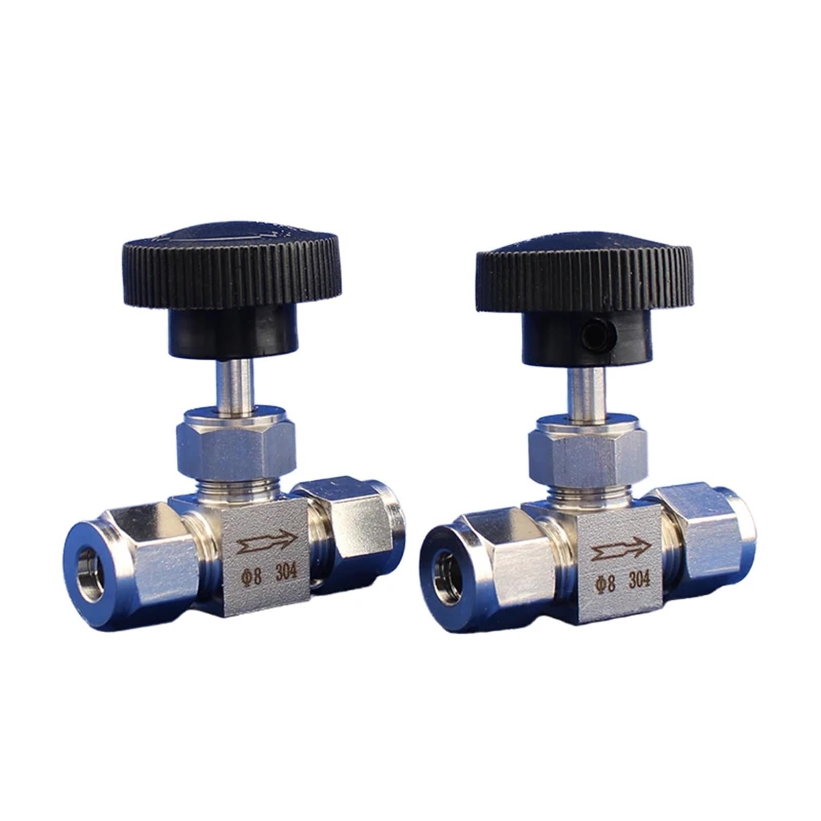 Podwójny zawór igiełkowy ze stali nierdzewnej 1/8", 1/4", 3/8", 1/2", manometr, zawór kulowy 64 bary (1/2")