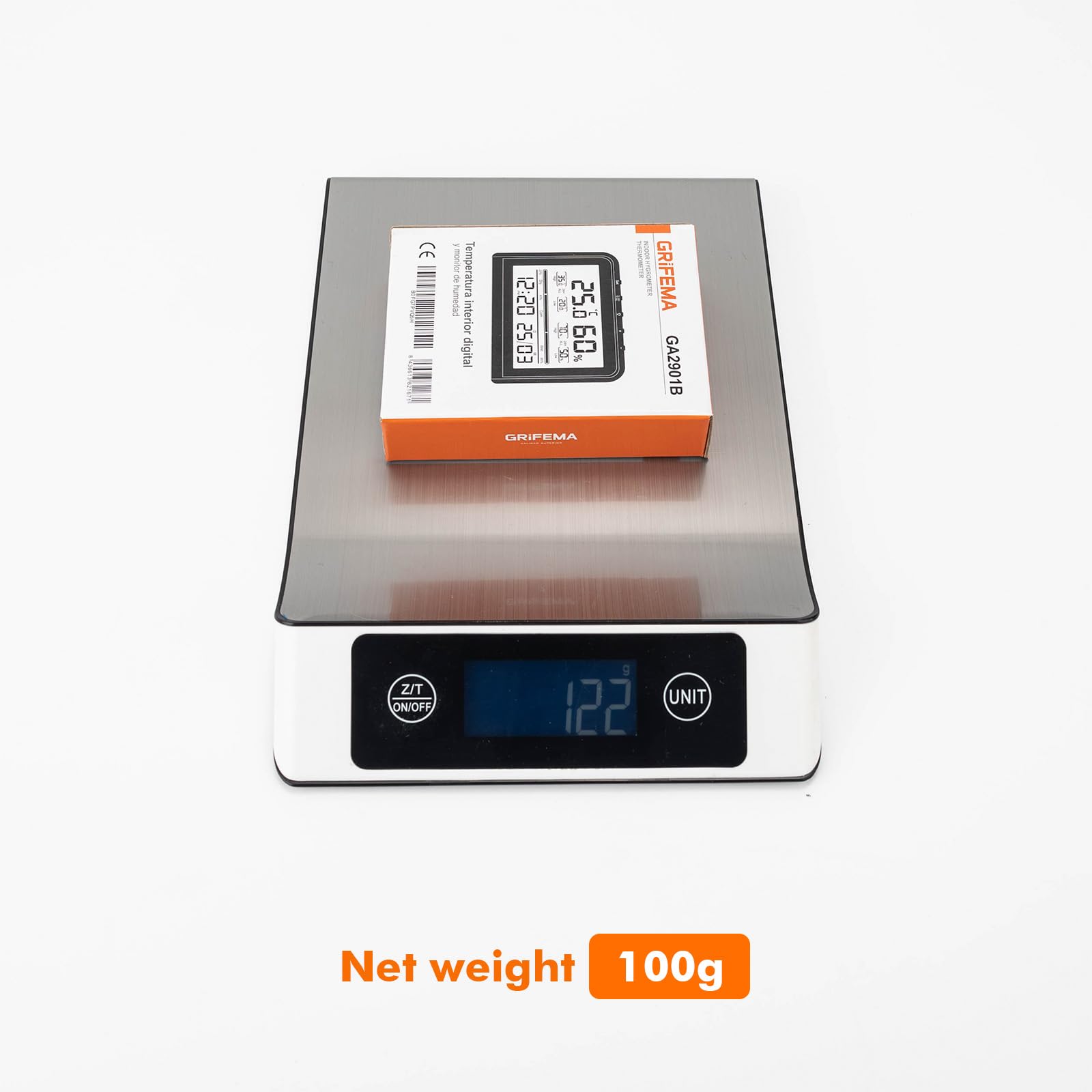 GRIFEMA GA2901B, Termómetro Digital Interior del Higrómetro, Digital Medidor de Humedad con Retroiluminación, Registro Máx/Mín, Reloj/Fecha, Ideal para Hogar/Invernadero, Negro