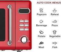 Vista 4 de Emerson MWR7020RD Horno Microondas Compacto Retro de Encimera con Control de Botones, Pantalla LED, 700W 5 Niveles de Potencia, 8 Menús Automáticos