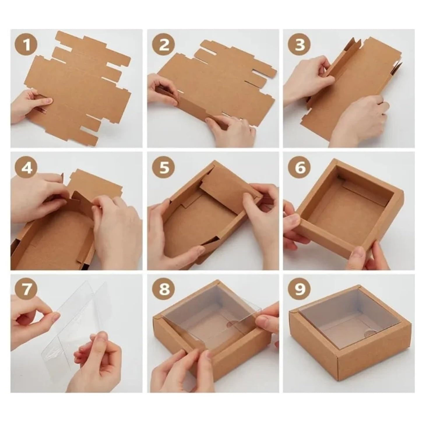 Kraftpapier Box Mit Fenster 10 Stück Kraft-Geschenkbox mit Fenster | For Kekse, Süßigkeitenkuchen(Clear01,8.5x8.5x3.5cm)