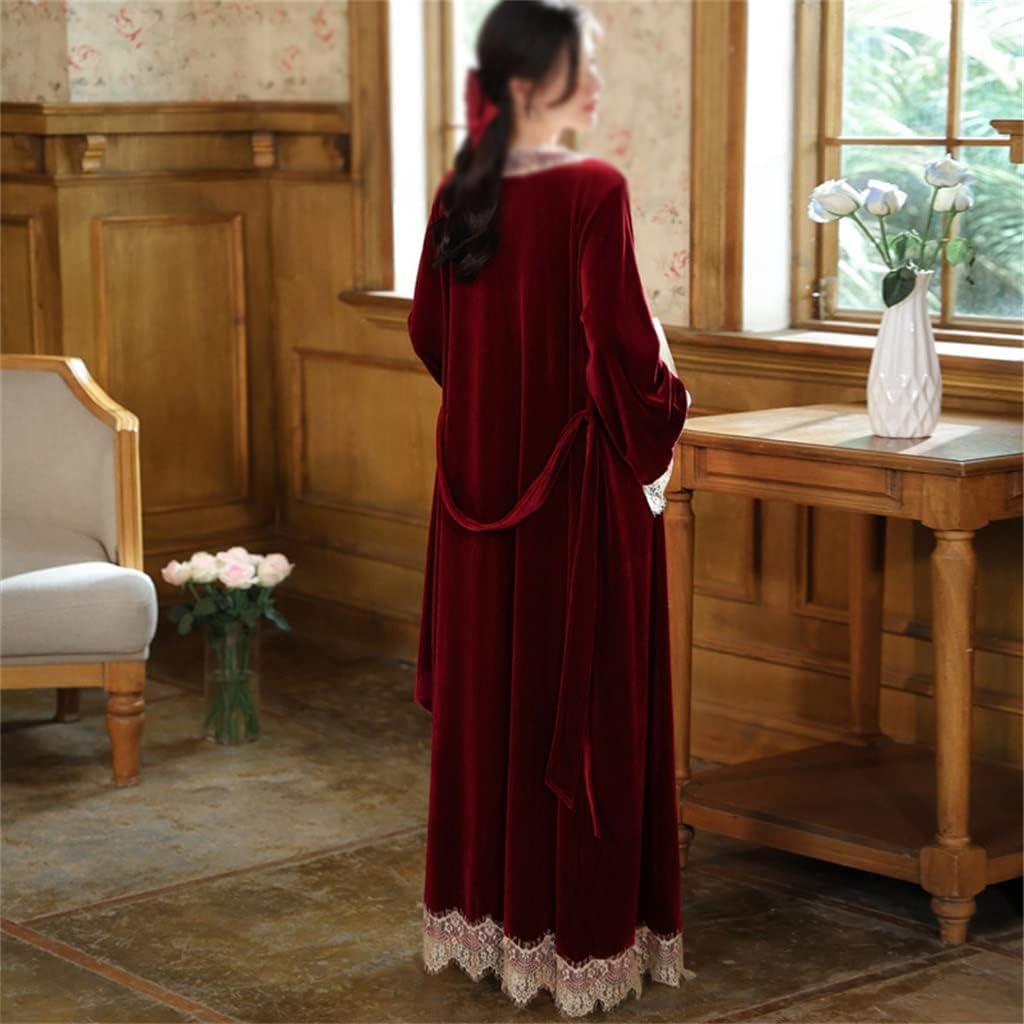 Women's Velvet Pajamas Two-piece Autumn And Winter Warm Robe Set Sexy Lace V-neck Pajamas