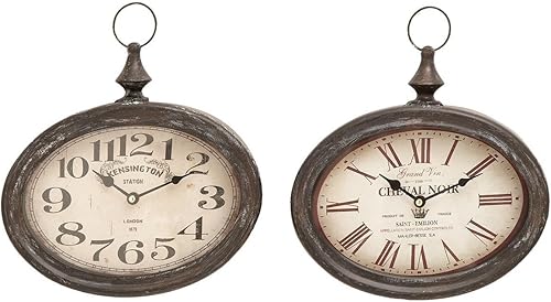 Deco 79 Reloj de pared estilo reloj de bolsillo de metal, juego de 2 12 pulgadas de alto, 11 pulgadas de ancho, color crema
