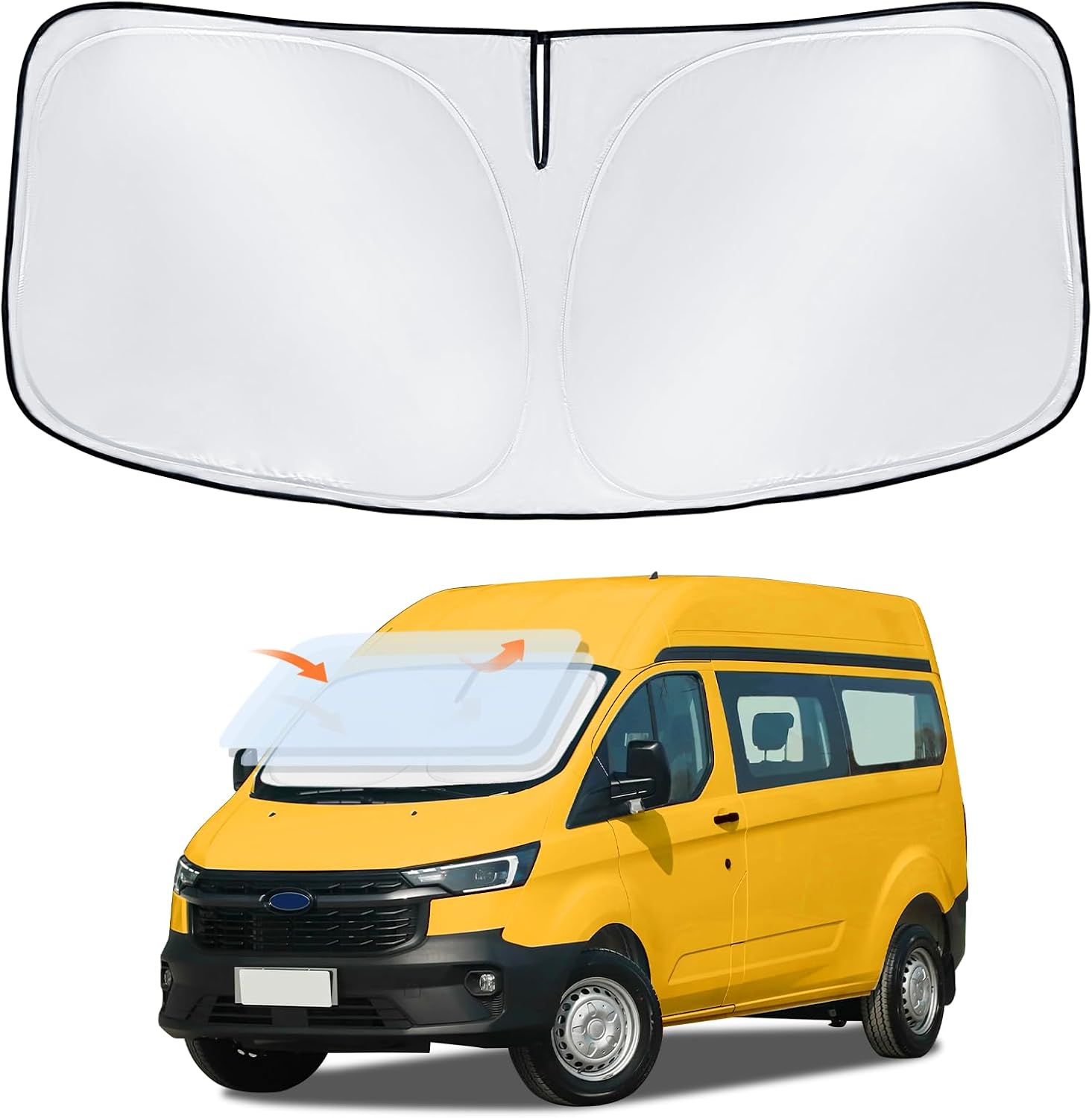 Sun Shade Sunshade for Ford Transit Windshield Cover, 4-Layer Front Window Shade Custom for Transit 2015-2025 2026 XL,Wagon XLT Cargo Vehicle,Connect Van XL Sun Visor 240T Shade Blocks UV Rays for Ford Transit 2015-2026