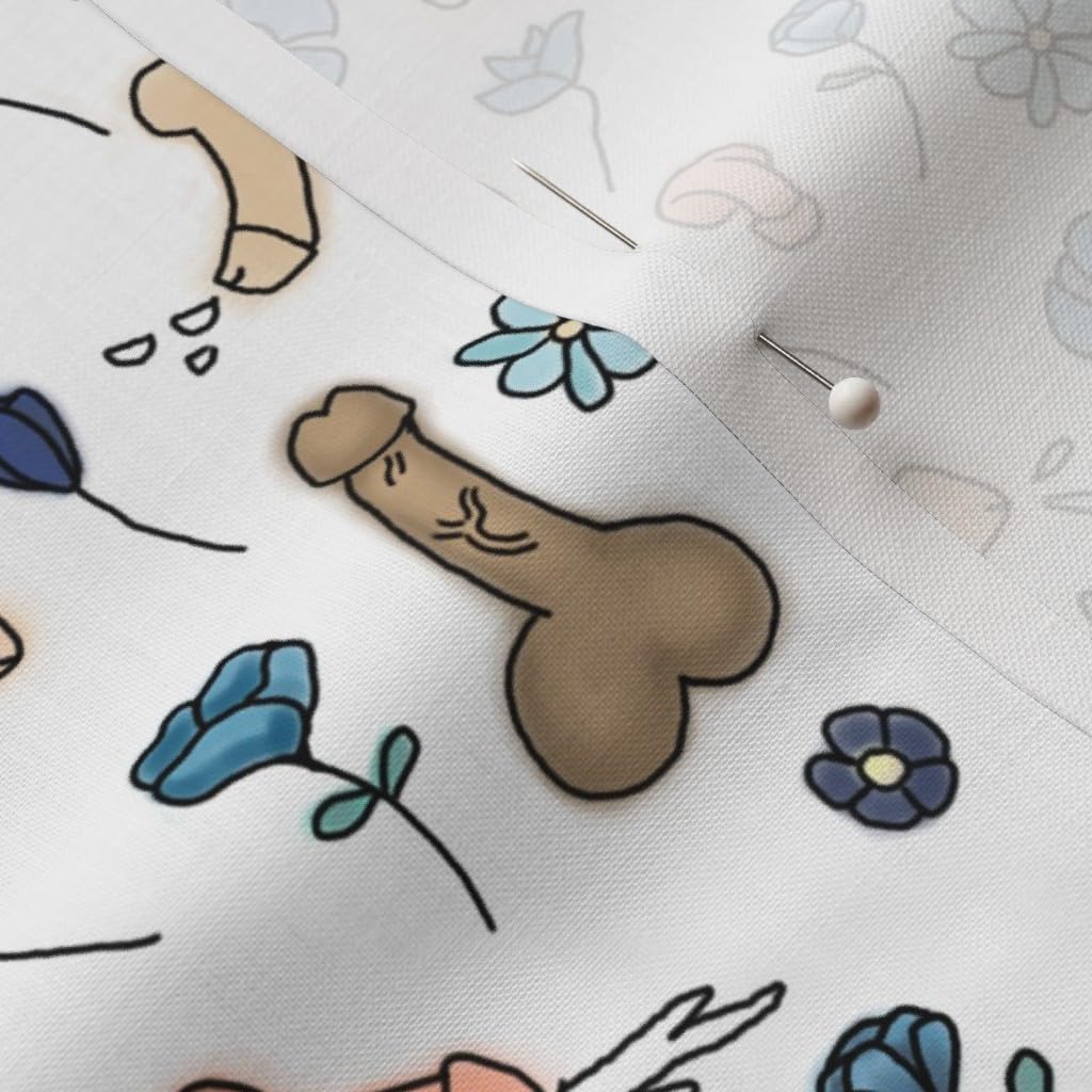 Spoonflower Fabric - Penis Adult Male Anatomy Bachelorette Funny Mature Content White Blue Printed on Petal Signature Cotton Fabric by The Yard - Sewing Quilting Apparel Crafts Decor