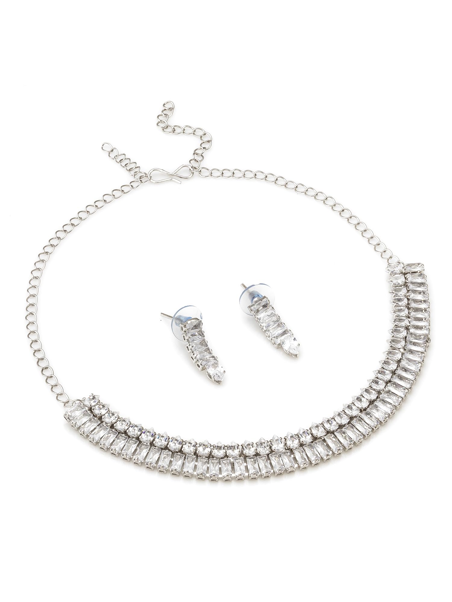 Oxidised Silver Plated American Diamond studded Choker Jewellery Set For Women and Girls - NK4582