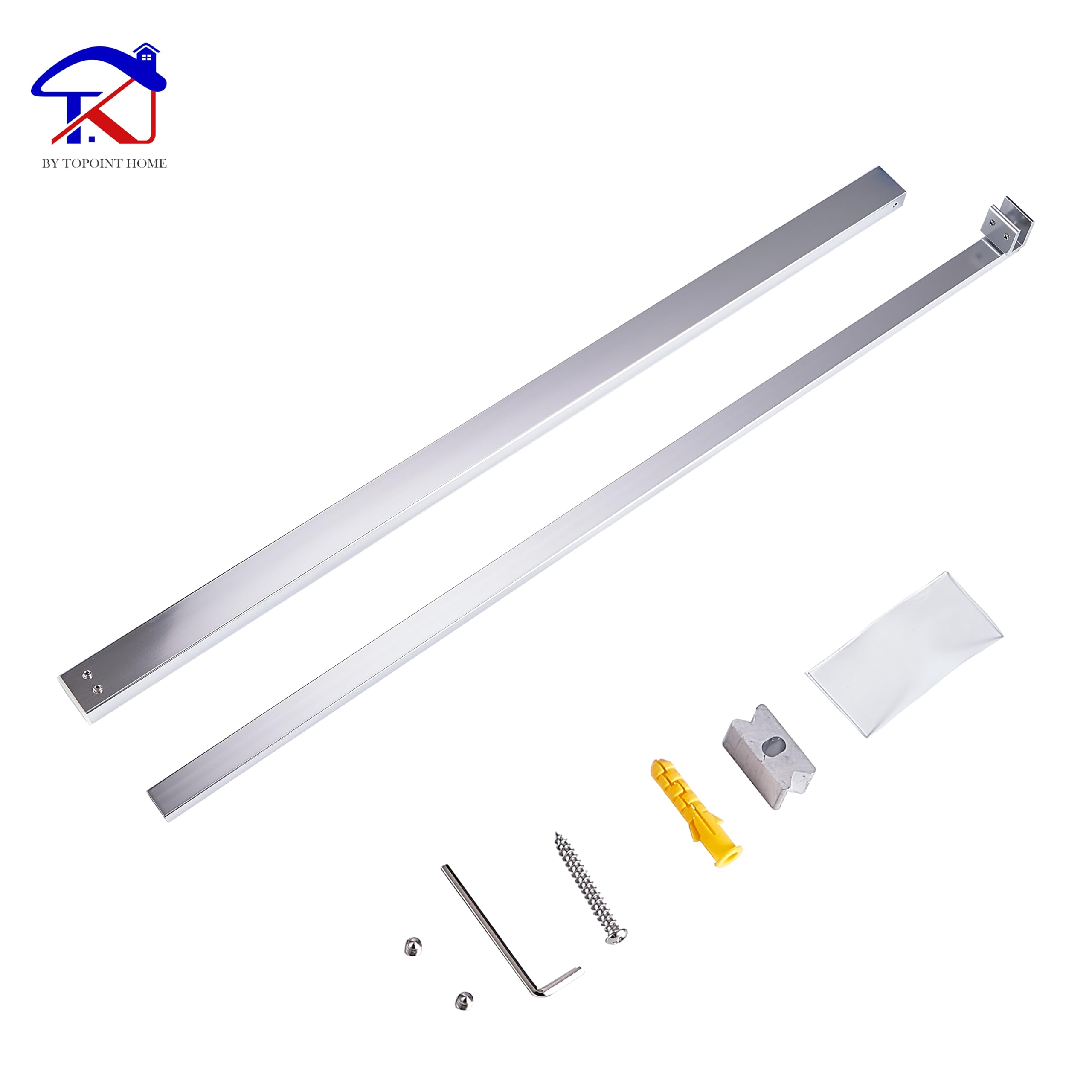 T&K Barre de stabilisation Barre de support télescopique chrome longueur réglable 700mm à 1300mm, pour écran de douche et panneaux de baignoire, compatible avec du verre de 6-10mm
