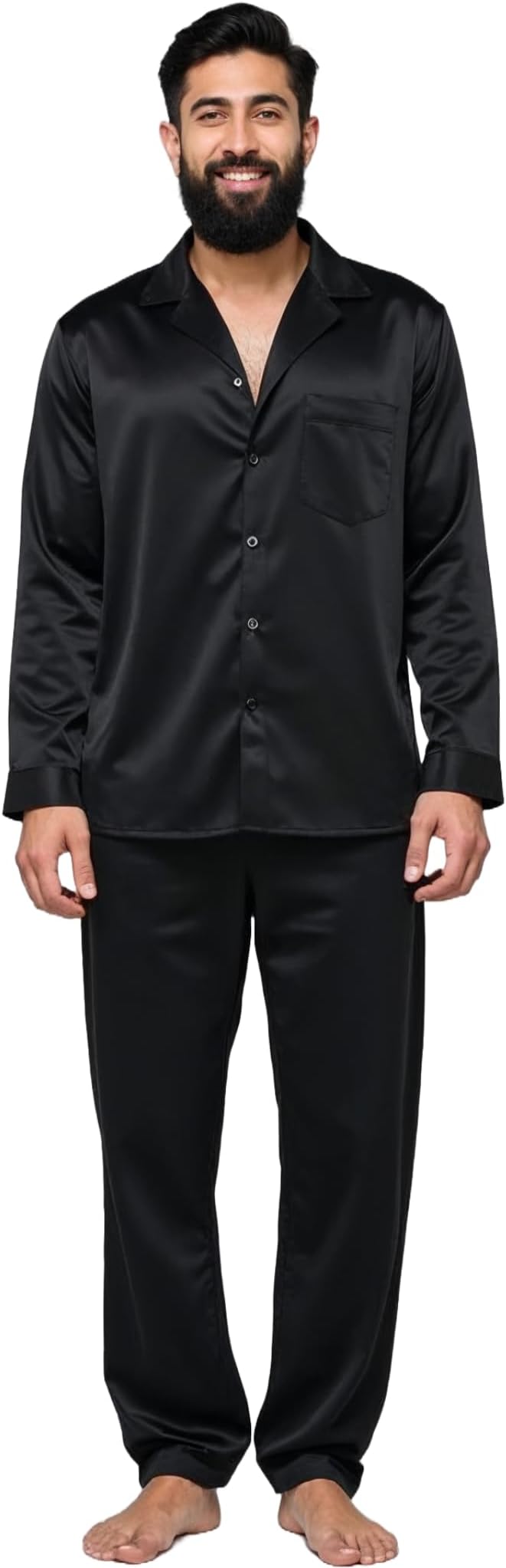 Men's Full Sleeve Silk Pajama Set – Black Nightwear – Elegant, Soft & Breathable Luxury Loungewear for Men