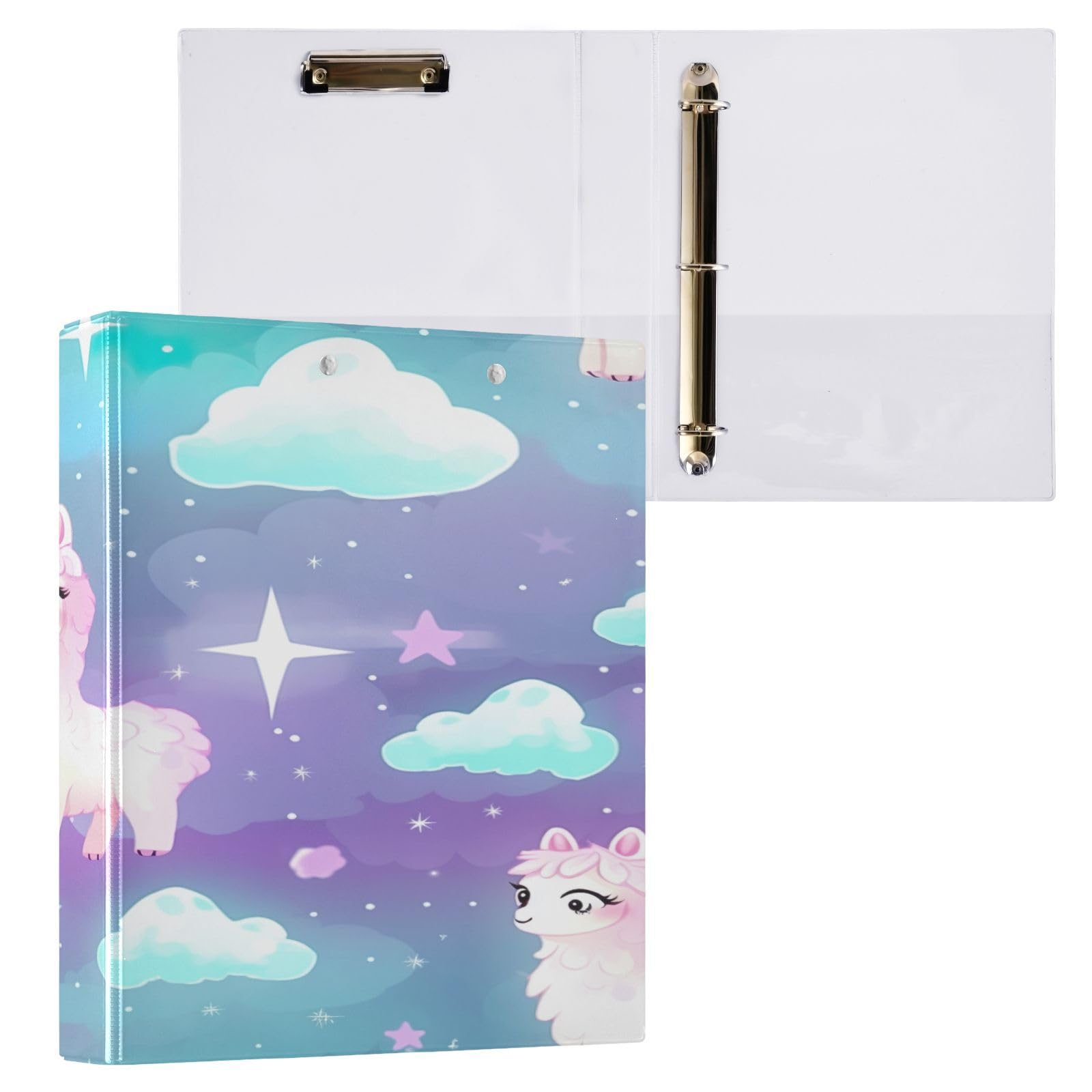 Raccoglitore a 3 anelli, 3,8 cm, decorativo, rotondo, con clip in metallo, grazioso lama, formato lettera, per casa e ufficio, confezione da 2