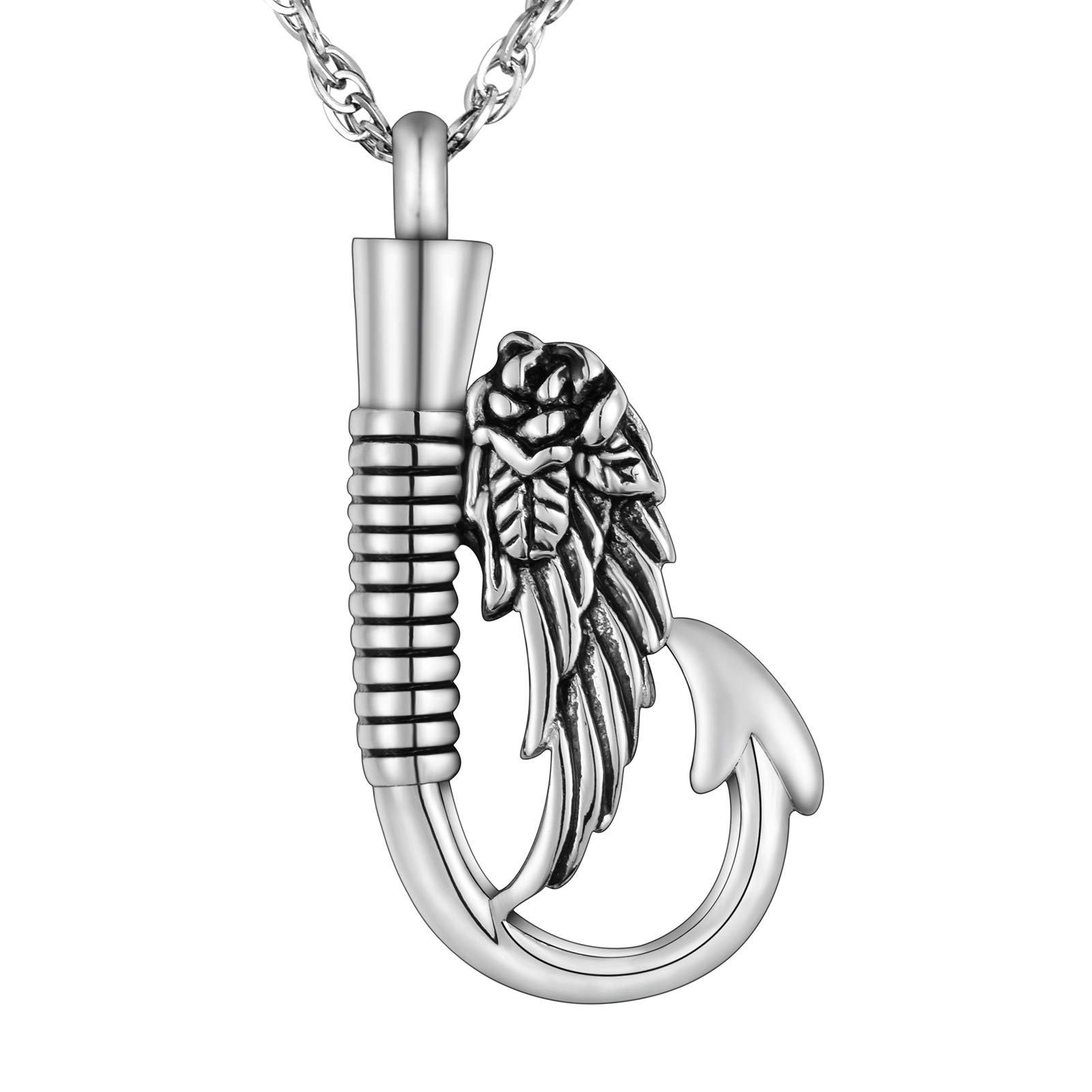 abooxiuFishing Hook Urn Necklace for Ashes Fish Hook Stainless Steel Cremation Jewelry Memorial Pendant Keepsake for Men