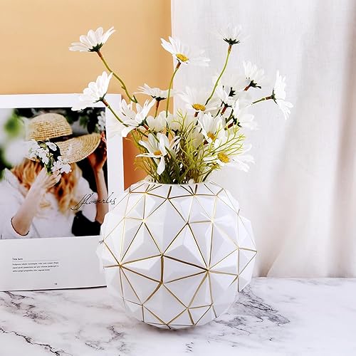 Miniatura 4 de Florero de cristal dorado con diseño de rombos en un bonito florero de flores blancas para estantería, mesa de comedor, sala de reuniones, baño,