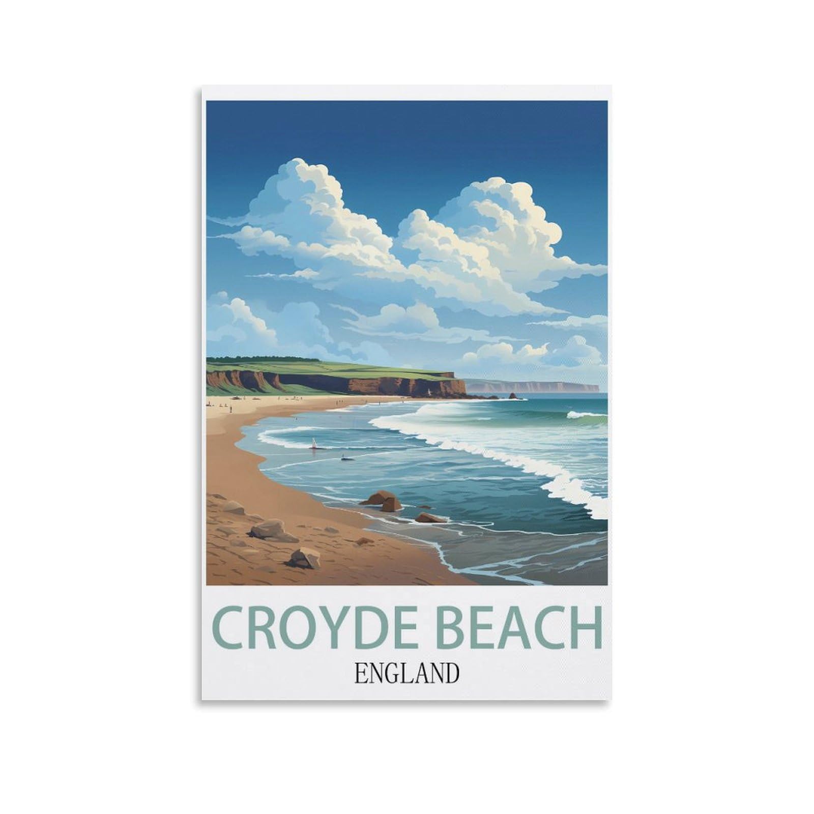 Losnabo Unframe-Style Croyde Beach England Vintage Travel Posters 16X24inch(40X60cm) Canvas Wall Poster And Art Picture Print Modern Home Bedroom Decor