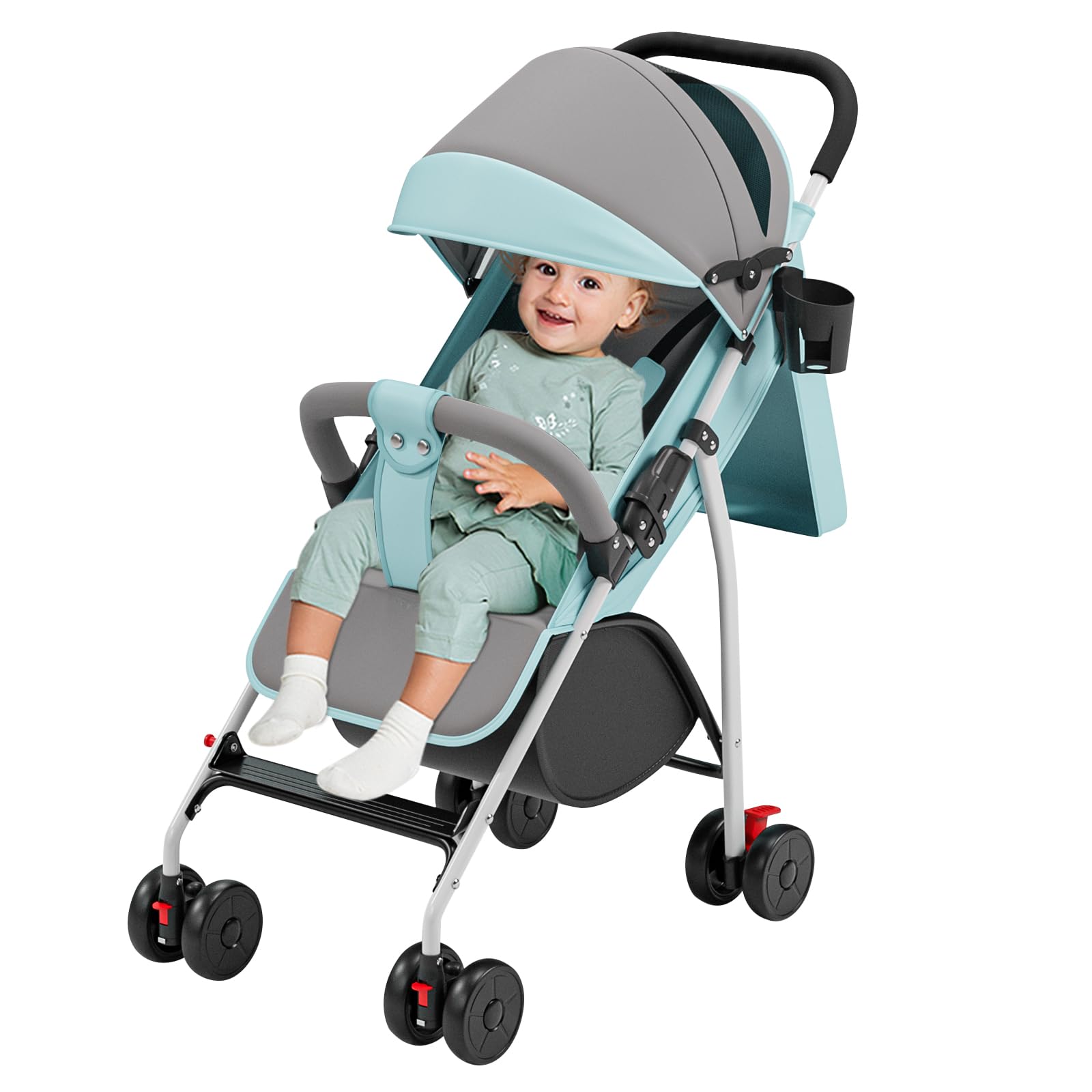 Poussette Bébé, Poussettes Cannes avec parasol, poussette pliable avec Dossier Inclinable, 0-2 ans, portant 20kg (Bleu, 97 * 72 * 47cm)