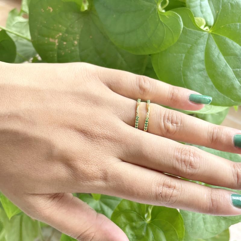 Round Cut Green Emerald Wedding Band Enhancer Guard for Women, 14K White Gold Finish 925 Silver Ladies Green Emerald Wrap Ring