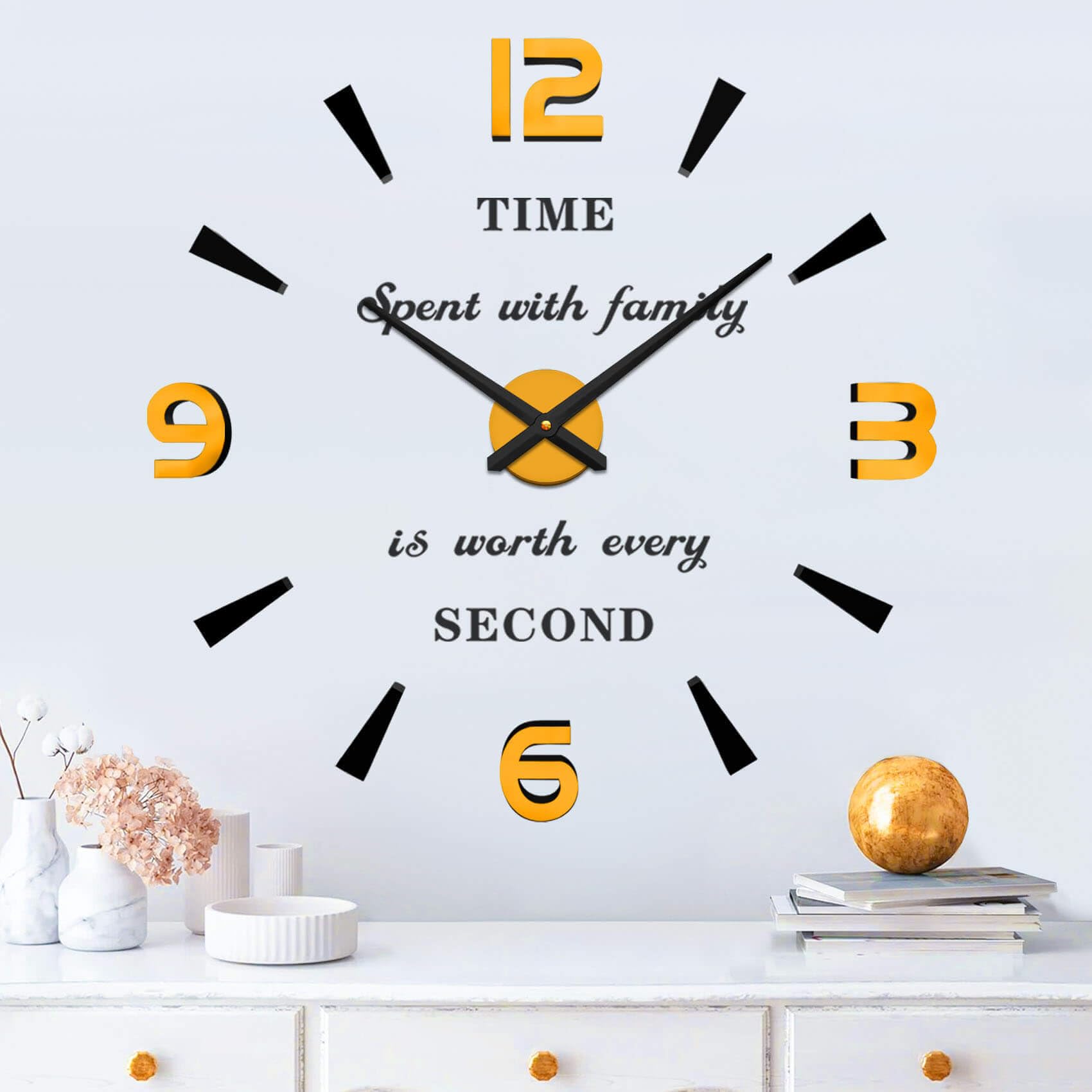 Vangold Modern Mute DIY Frameless Large Wall Clock 3D Mirror Sticker Metal Big Watches Home Office Decorations