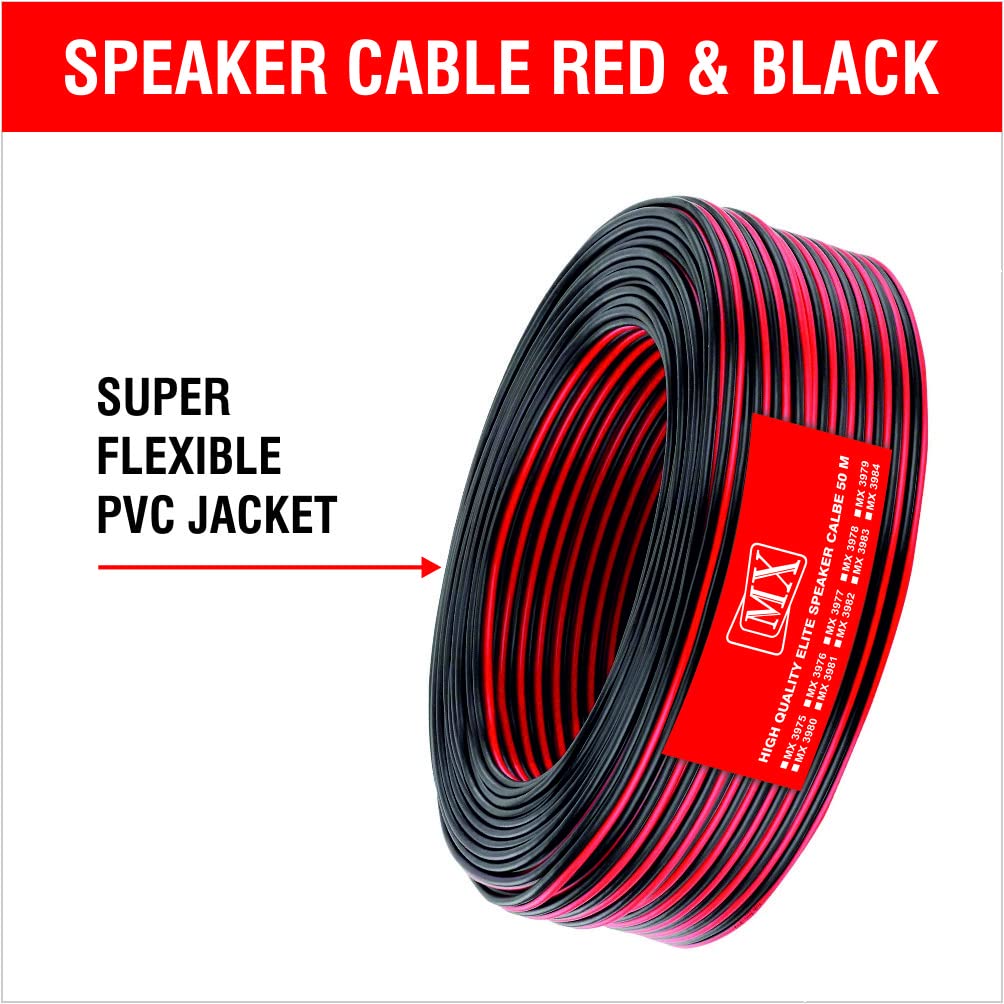 MX 22 AWG Red & Black Speaker Cable – 50 Meter Copper Audio Wire, 21-Strand Flexible Wire for Home Theater, Car Stereo, Subwoofers, Amplifiers, Receivers & Sound Systems — Amazon image 2