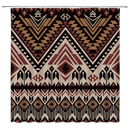 Chui Decor Aztec Shower Curtain Retro Southwestern Tribal Navajo Native American Abstract Geometric Ethnic Hipster Fabric Polyester Bathroom Curtain With Hooks, Khaki Rusty Black, 71''Wx71''H #TOP1
