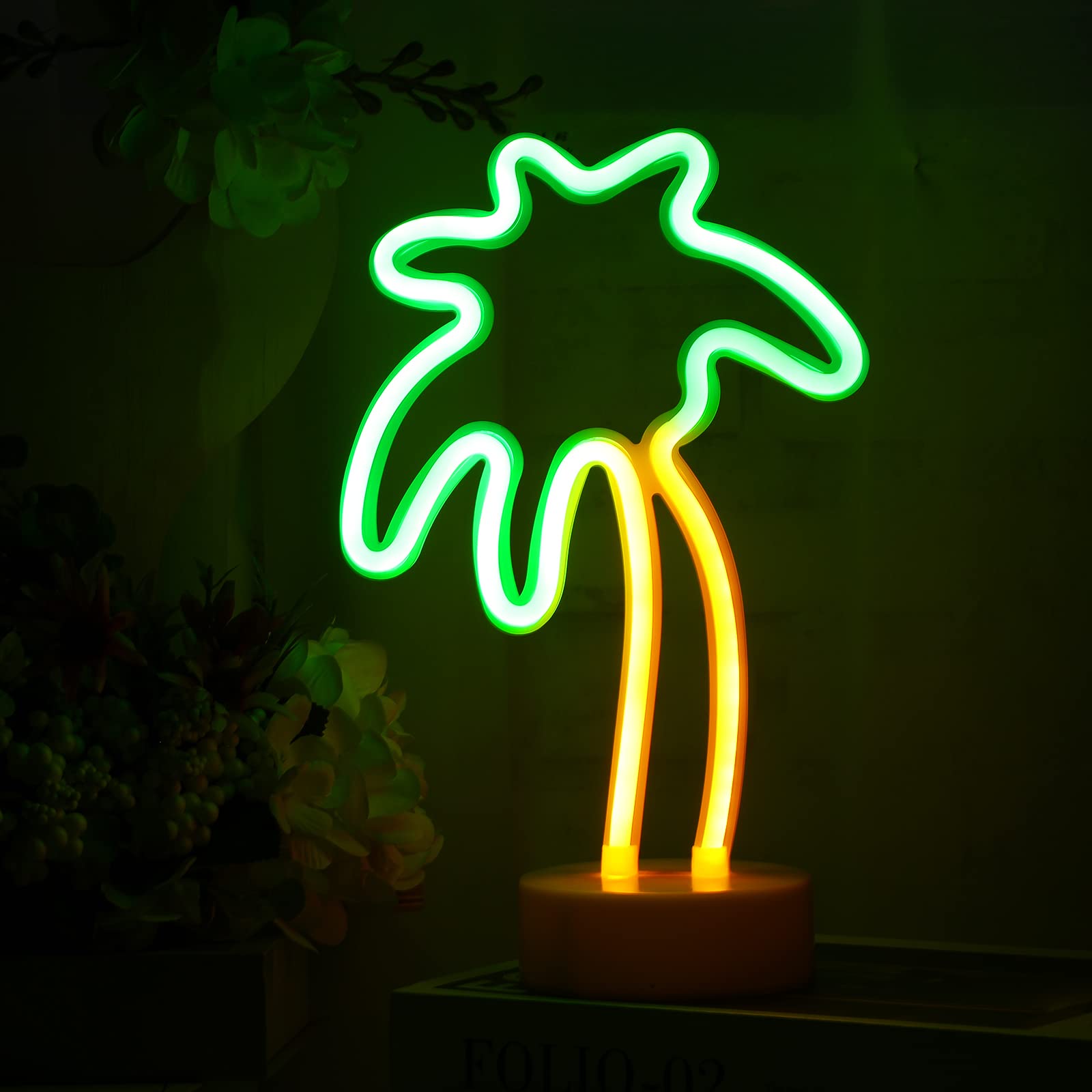 Amazon.co.jp: Liliful ネオンサイン ピンク フラミンゴ サボテン ヤシ