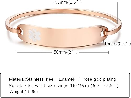 Miniatura 5 de VNOX Medical Bracelet for Women-Stainless Steel Emergency Medical Alert ID Bangle Bracelet,Free Engraving