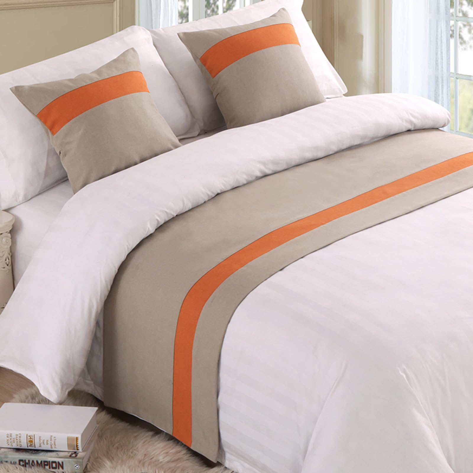 Kontrastfarbene Bettläufer und passende Kissen, weicher, Nicht verblassender Bettschal Läufer Luxus langlebige Tagesdecke für Schlafzimmer Hotel-Beige Yellow||260X50cm for 2m Bed