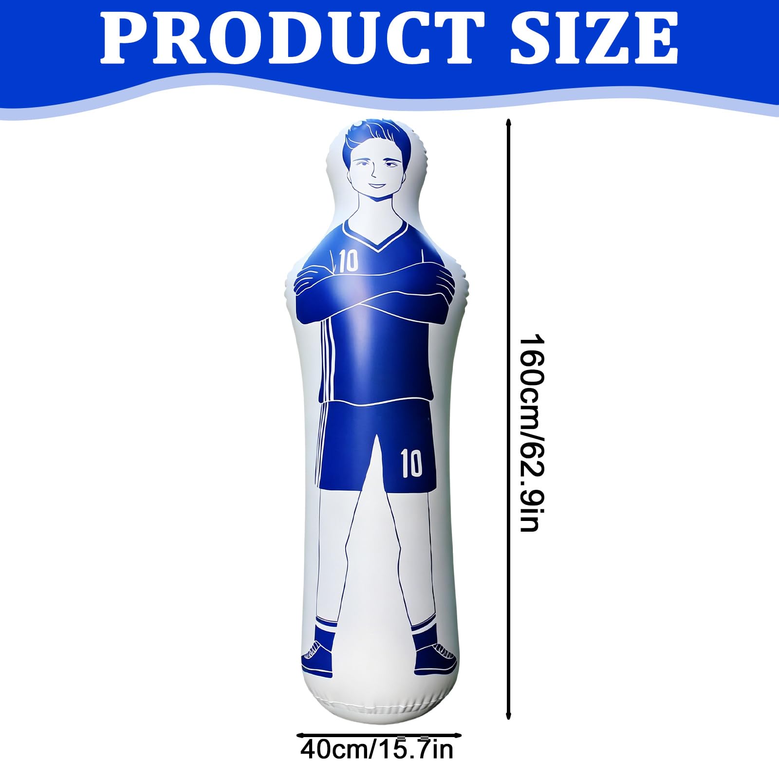 Mannequin de Football Gonflable 40 x 160 cm : Mannequin de Gardien de But Bleu en PVC de 0,35 mm, idéal pour Les Coups francs et l'entraînement au Football, notamment pour Les Gardiens de But.