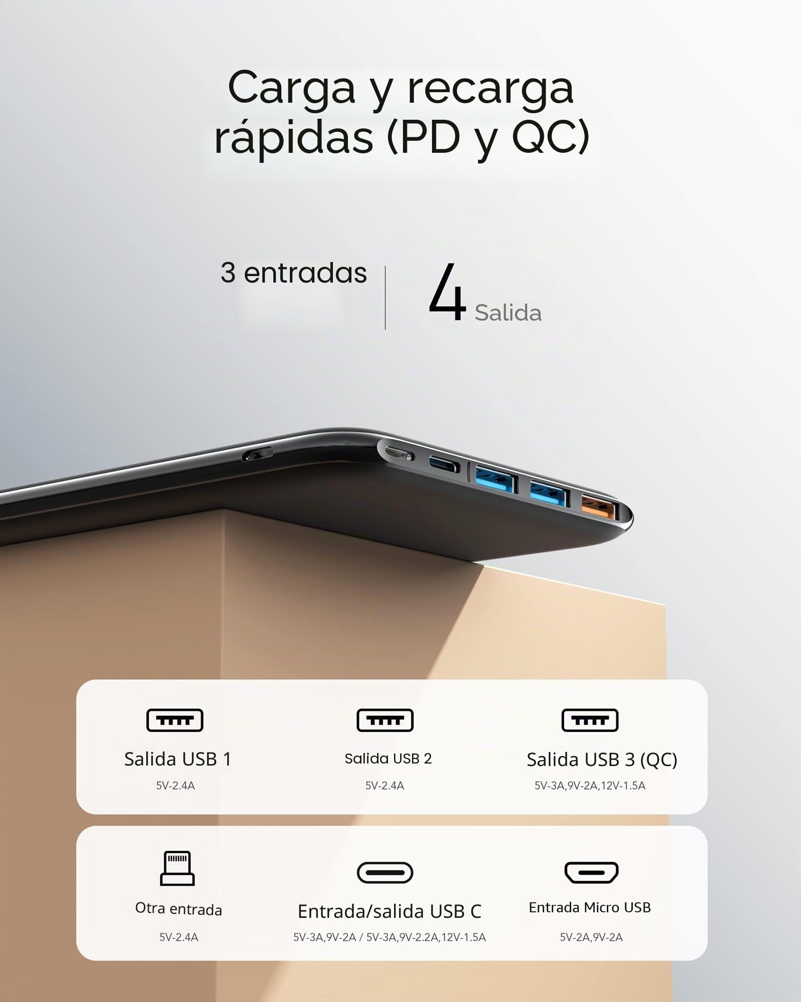 Charmast Bateria Externa Carga Rapida 26800mAh Ultra Compacto Power Bank Carga Rápida Cargador Portatil USB C con 3 Entradas y 4 Salidas Compatible con iPhone Samsung iPad