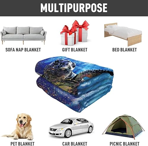Miniatura 6 de Manta de felpa suave y cálida de 60 x 80 pulgadas para sofá, tortuga marina, animal decorativo fino