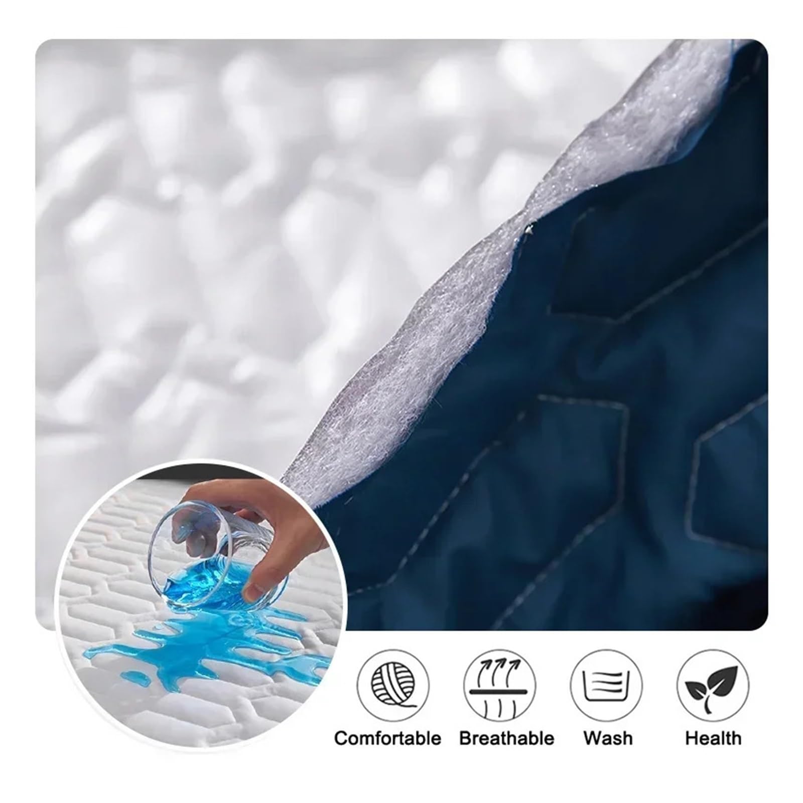 Sobrecolchón Acolchado de Microfibra Funda de colchón Acolchada Impermeable, Sábana Ajustable, Funda de Cama, Protector de colchón, Estera de látex(Blue,180x220x30cm)