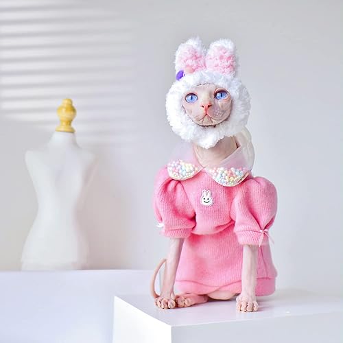 Miniatura 5 de Sphynx - Suéteres para gatos, ropa para gatos, preciosa ropa de gatos sin pelo con patrón de conejo, suéter transpirable para gatos para Sphynx,