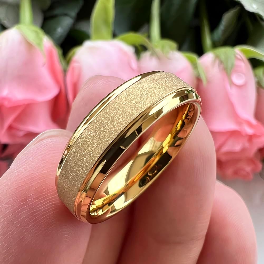 TUTISS 6mm 8mm Black/White/Gold/Rose Gold Tungsten Rings for Men Women Promise Engagement Wedding Bands Sandblasted Finish Stepped Beveled Comfort Fit
