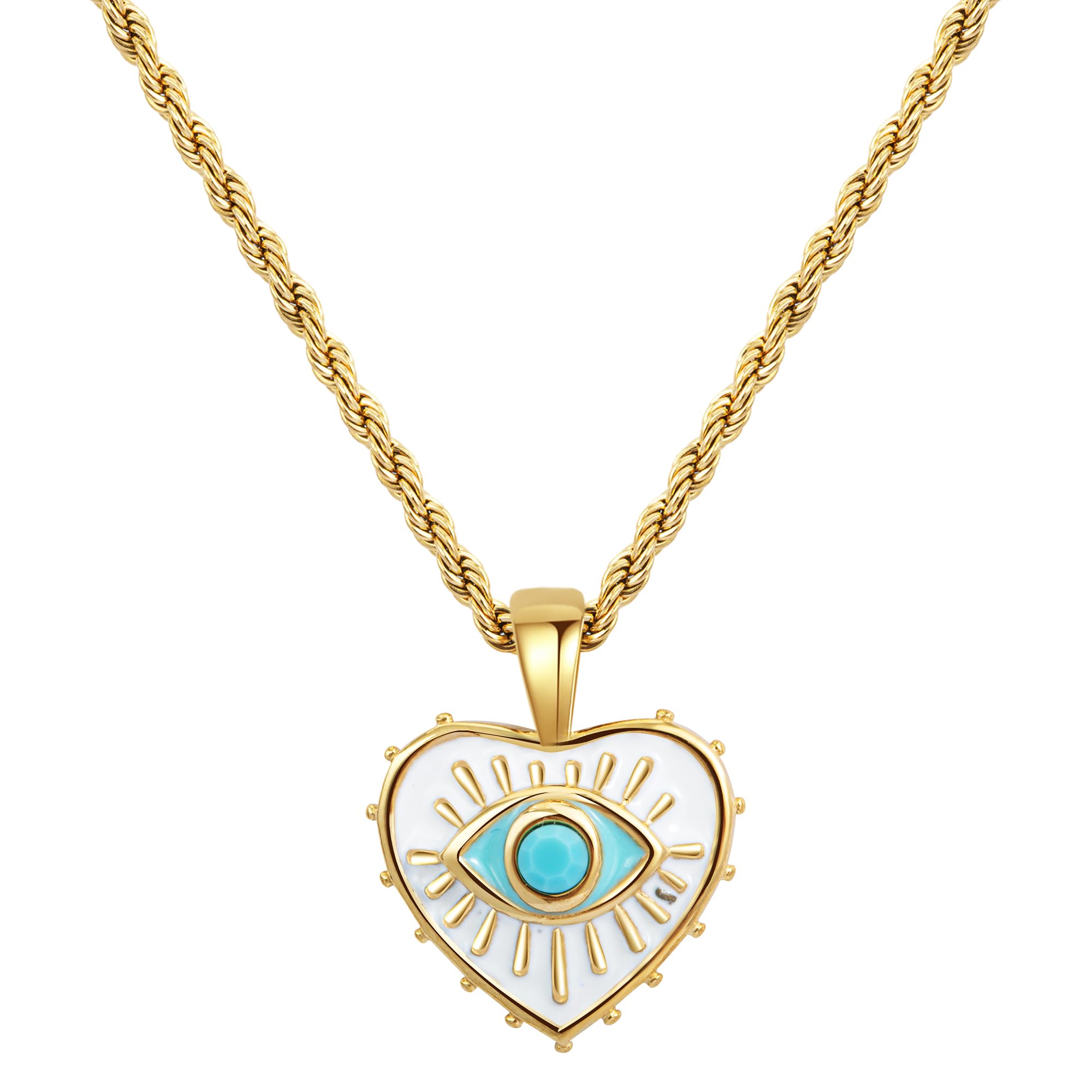 Joo&Rind Collar con colgante de corazón de oro, gargantilla de acero inoxidable chapado en oro de 18 quilates, collar de ojo de diablo, collares de cadena de oro, joyería para mujeres y niñas, regalos