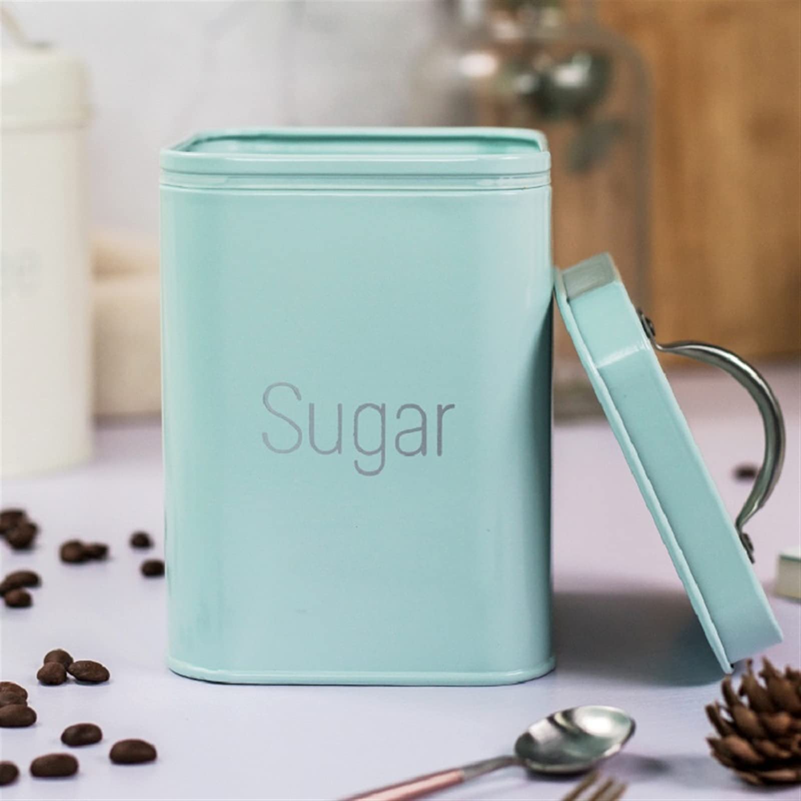 Kaffeedosen 3 stücke 10.6 * 10.6 * 14 cm weiße Blaue quadratische jar Kaffee Topf Tee Caddy Zucker aufbewahrungsbox Kaffeedose Luftdicht (Color : Blue)